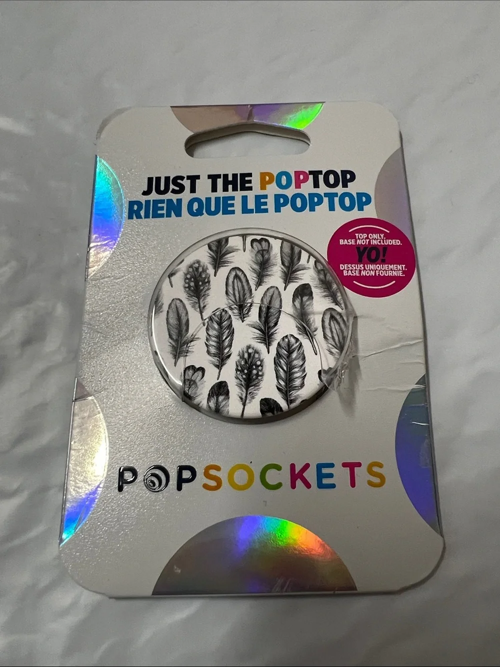 PopSocket PopTop Phone Grip with Black Feather Pattern